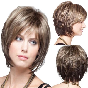 Parrucca capelli ondulati biondi neri donna UK moda parrucche corte ricce - Foto 1 di 10