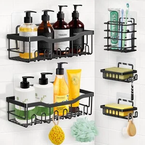 Shower Caddy 5 Pack Shower Shelves Bathroom Organizer No Drilling Adhesive Showe - Picture 1 of 7
