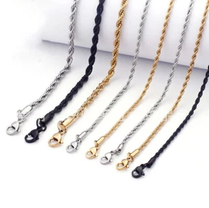 Men Women Silver Black Twist Stainless Steel Link Chain Necklace 45-70cm - Picture 1 of 15