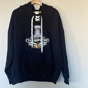Black Hawks 2013 Stanley Cup Champs Black Hoodie Size XXL Lace Up Embroidered - Picture 1 of 20