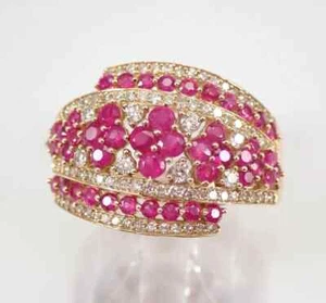 14K Yellow Gold Plated 2.50Ct Round Lab Created Red Ruby Cluster Wedding Ring - Picture 1 of 8