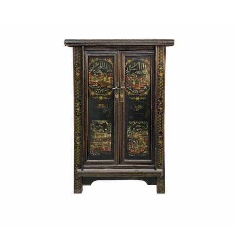 Chinese Vintage Distressed Color Scenery Graphic Dresser Cabinet cs7064 Cover