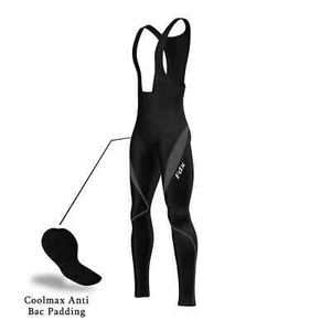 FDX Mens Cycling Bib Tights Winter Thermal Padded Long Leggings Cycling Trouser - Picture 1 of 8