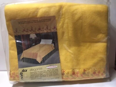 North Star Chatham Elegance 100% Tempo Acrylic Blanket 72x90 Yellow Floral Trim - Image 1 of 4
