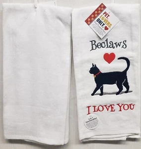 2 gleiche bestickte Mehrzweck Handtücher (15"x25") BECLAWS, I LOVE YOU CAT, KDD - Bild 1 von 10