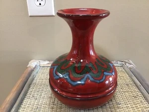 Vintage Italian 112 Red Glaze Pottery Vase W/ Blue & Grreen Accents 7 1/2” Tall - Picture 1 of 7