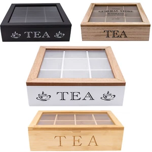 Wood Tea Bag Organisers Tea / Coffee Storage Case Boxes Acrylic Lids - Picture 1 of 60