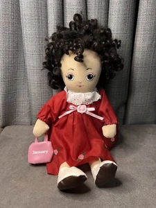 Peluche pupazzo vintage compleanno gennaio pan di zucchero vestito rosso borsa capelli ricci - Foto 1 di 13