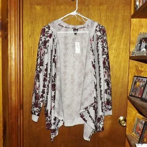 Db Sunday Open Front Gray With Flower Print Hooded Sweater - XS - New - Picture 1 of 2