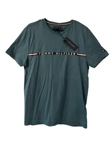 Tommy Hilfiger Camiseta Hombre NUEVA CON ETIQUETA Mini Rayas Azul Carbón - Imagen 1 de 6