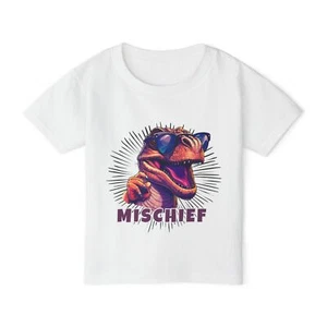 Mischief Dinosaur Toddler Tee, Funny Kids Graphic Shirt, Playful Children's Top, - Picture 1 of 17