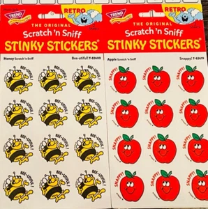 TREND Scratch n Sniff RETRO STINKY STICKERS, Yellow HONEY BEE & Snappy APPLE - Picture 1 of 2