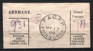 GB Edinburgh GERMANY Foreign & Colonial PARCEL POST LABEL Superb 1909 CDS SS3281 - Picture 1 of 6