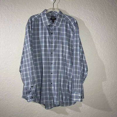 Camisa de vestir estampada azul/marrón de calce regular Alfani Performance para hombre - XL Foto 1 de 4