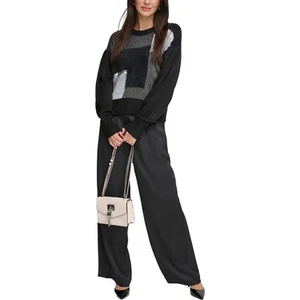 DKNY Womens Black Metallic Sequined Colorblock Pullover Sweater Top L BHFO 2817 - Picture 1 of 2