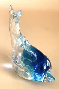 Vintage Glas Wal Figur Briefbeschwerer blau & klar Kristall - Bild 1 von 8