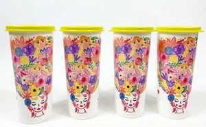 Tupperware Vasos 16oz Tazas Ladas Rectas Fantasioso Diseño Floral Juego de 4 Tapa - Imagen 1 de 2