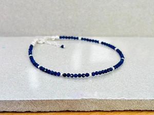Royal Lapis Lazuli 2-3MM Tiny Faceted Round Gemstone Beads Women Bracelets 6-8" - Picture 1 of 8
