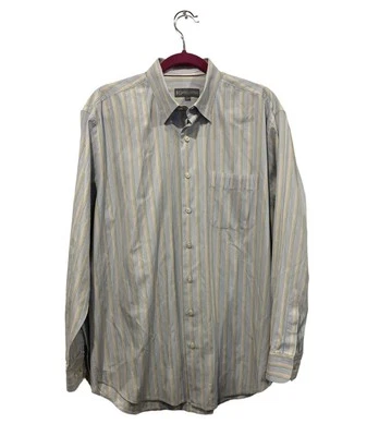 Hickey Freeman Hombre Grande Abotonable Multicolor Rayas Algodón Manga Larga Usado en Excelente Condición Foto 1 de 4