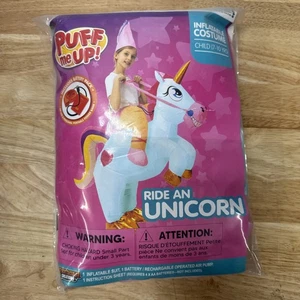 Puff Me Up aufblasbares Kostüm (Kind 7 - 10 Jahre Ride An Unicorn Pump Halloween - Bild 1 von 5