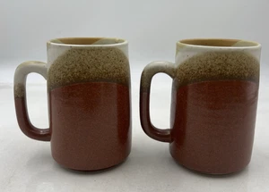 Vintage Stoneware Ceramic Mugs 5.25" Drip Glaze Handmade Pottery Coffee Cup pAIR - Picture 1 of 10