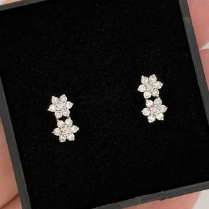 Delicate 9ct Yellow Gold 0.50ct Diamond Cluster Flower Stud Earrings - Picture 1 of 7