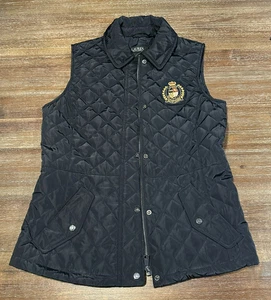 Ralph Lauren Gilet Donna X-Small Navy Crest Patch Diamante Trapuntato Bottoni - Foto 1 di 10