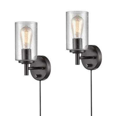 Contemporary Oil Rubbed Bronze Bubble Glass Wall Sconces, Set of Two Sconces - Image 1 of 4