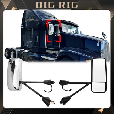 For Kenworth T270 T370 T600 T660 Passenger Side Chrome Door Mirror Heated w/Arm Foto 1 de 4