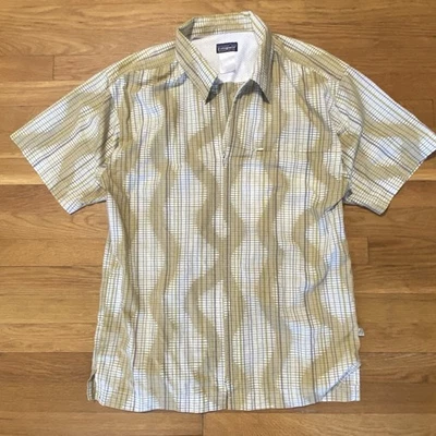 Patagonia Shirt Mens Zip Up Large Yellow Geometric Short Sleeve Organic Cotton - Image 1 of 4