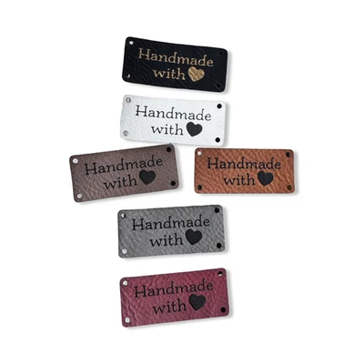 1 Set Kunstleder Aufnäher Etiketten "Handmade" bunt (6 Stück) - Bild 1 von 3