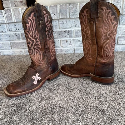 Tony Lama Lashka Rosa 12" Botas Occidentales Mujer Talla 6.5 B Marrón Cuero Vaquera Foto 1 de 4