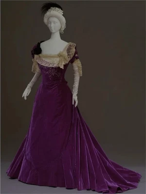 1901s Victorian Purple Steampunk Wedding Dress Velvet Historical Renaissance - Image 1 of 4