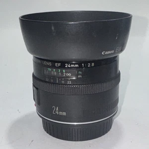 Canon EF 24mm f/2.8 Camera Lens Wide Angle Tested W/ EW-60B Hood Pre Owned - Picture 1 of 10