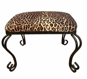 animal print cushioned vanity stool with black wrought iron - Picture 1 of 9