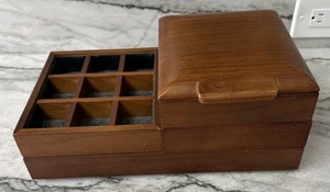 Vintage Wooden Jewelry & Watch Storage Box with Removable Compartments - Felt - Picture 1 of 18