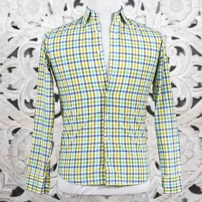 Etro Men’s Shirt Small(Etro37) Green Blue Grey Plaid, Made in Italy Fun Elegant - Image 1 of 4