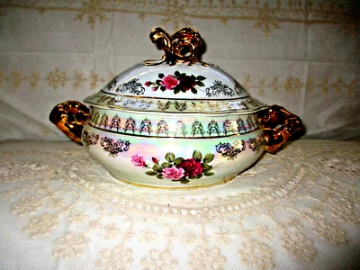 Precioso! Sopa vintage Boheman porcelana brillo con rosas y oro pesado Foto 1 de 4