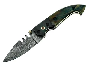 Handmade Damascus Steel Folding Pocket Knife For Hunting Hiking Outdoor Camping - Picture 1 of 11