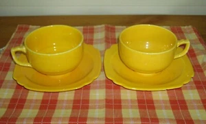 Vintage Homer Laughlin RIVIERA YELLOW Teacups + Saucers Fiesta ~Set of 2 ~ - Picture 1 of 17