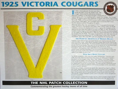 1925 VICTORIA COUGARS ~ WILLABEE & WARD ~ NHL THROWBACK HOCKEY PATCH & INFO CARD - Image 1 of 2