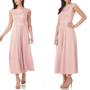 JS Collections Womens SZ 8 Blush Pink Sequin Jewel Neck Cap Crepe Cocktail Dress - Picture 1 of 10