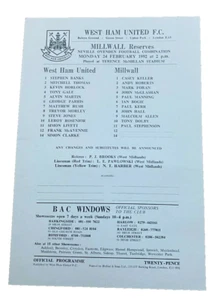 WEST HAM UNITED V MILLWALL - COMBINAZIONE FORNI - RISERVE - 24/2/1992 - Foto 1 di 1