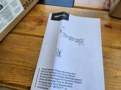 New, AMAZON Basics Single Computer Monitor Stand Desk Mount, #B07DHK5DHN - Image 1 of 3