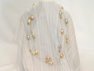 Vintage Avon Schmuck - 56" Faux dreifarbige Perle goldfarben irisierende Perlenkette - Bild 1 von 11