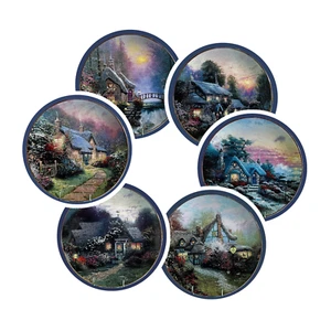 Thomas Kinkade "Enchanted Cottages" Complete Set of 6 Plates, L i k e N e w - Picture 1 of 22