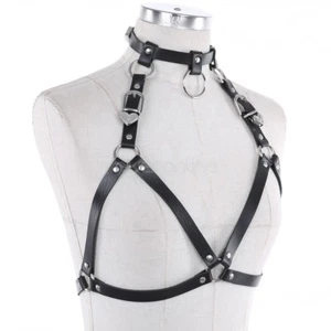 Damen Body Riemenbody Frauen Kunstleder Körper Brust Harness Geschirr Schwarz - Bild 1 von 13