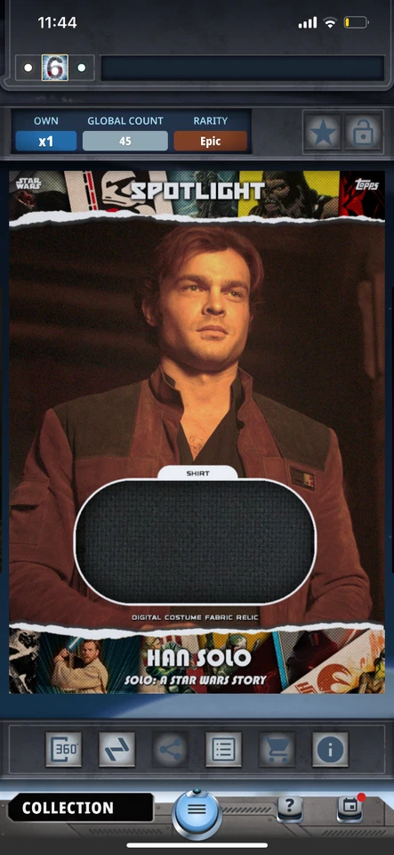 Star Wars Card Trader Spotlight Han Solo Relic Award 45cc - Image 1 of 1