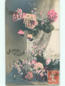 tinted rppc c1910 BEAUTIFUL FLOWERS : make an offer AC9340 - Picture 1 of 2