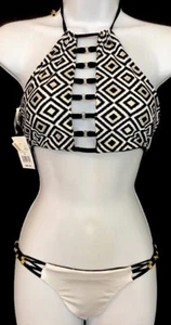 Beach Bunny Swimsuit reversible Blk/White Gold Nauti And Nice Size L Top Small - Picture 1 of 7